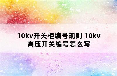 10kv开关柜编号规则 10kv高压开关编号怎么写